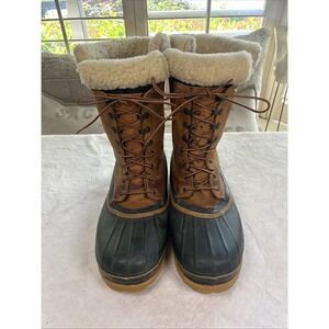 Timberland 24099 Vintage Mens 12 Brown Leather Duck Boots Shearling Lined